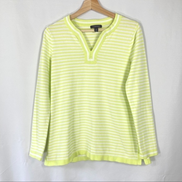 Lands' End Striped Cotton Sweater Long Sleeve Academia Grandma Cozy M - Picture 1 of 6
